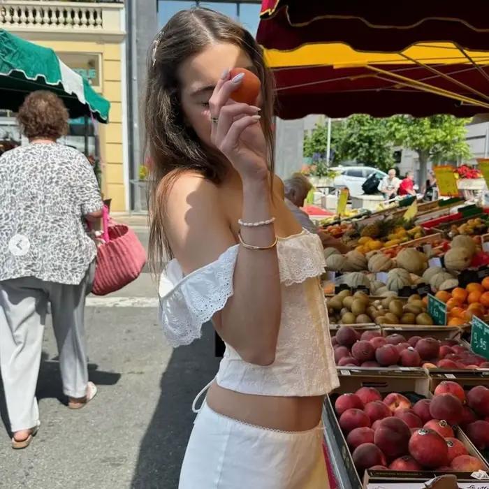 Corset court en dentelle blanche à volants pour femmes