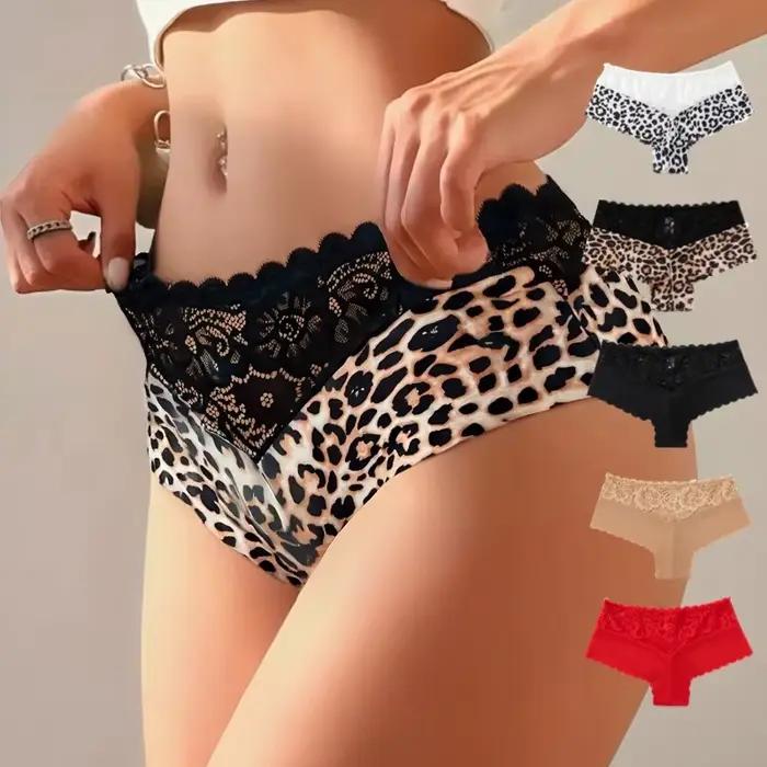 Léopard femmes culottes sans couture taille moyenne femme boxeurs Sexy sous-vêtements en dentelle confortable doux