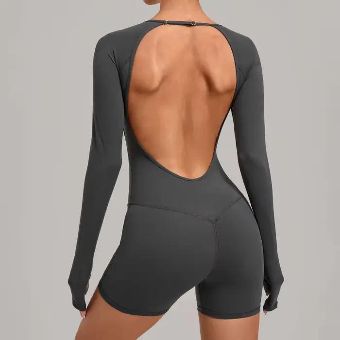 Combinaison de sport dos nu réglable à col rond avec coussinets de poitrine, body push-up pour femme, vêtements de gym ajustés pour l'été