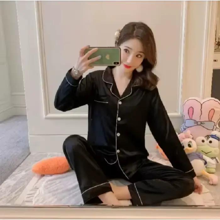 Femmes soie Satin Pyjamas ensemble vêtements de nuit Pijama
