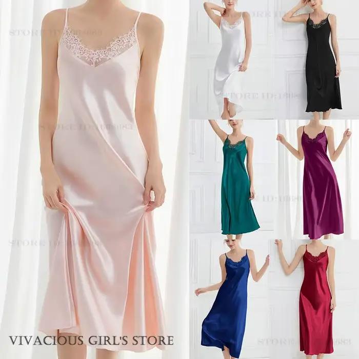Chemise de nuit longue en Satin de soie pour femmes