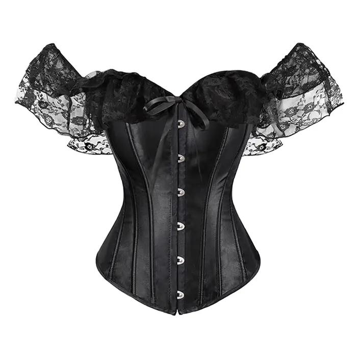 Couleur unie Satin dentelle hauts Corset Sexy épaules nues chaîne poitrine Bustier Corsets femmes Lingerie Bustiers