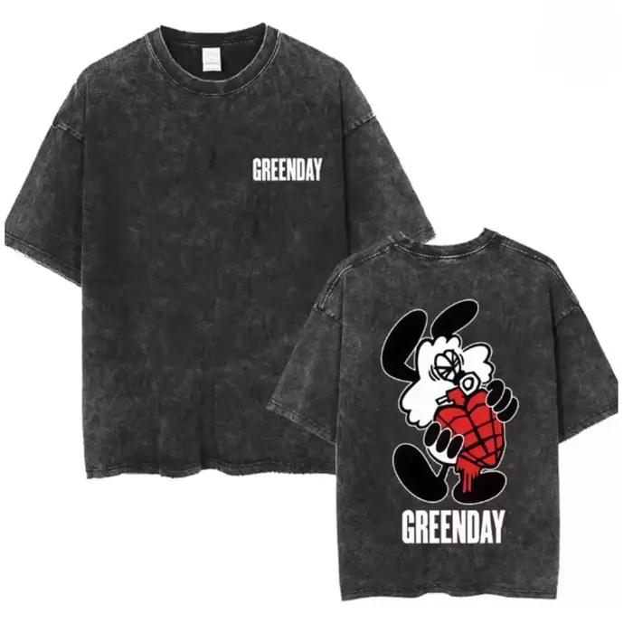 T-shirt Rock Band Green Day Tour 2026 – T-shirt délavé vintage tendance pour homme et femme – Vêtements décontractés à manches courtes