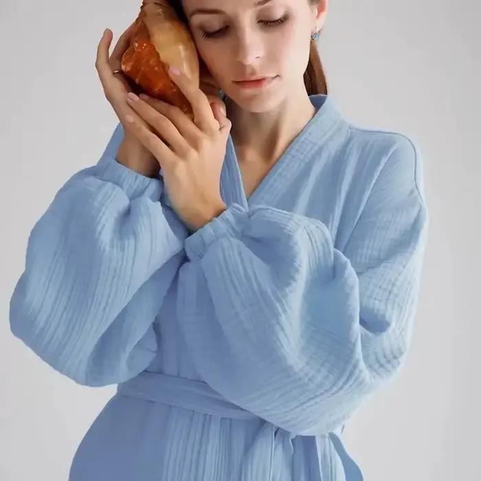 Peignoirs longs en mousseline de coton 100% pour femmes