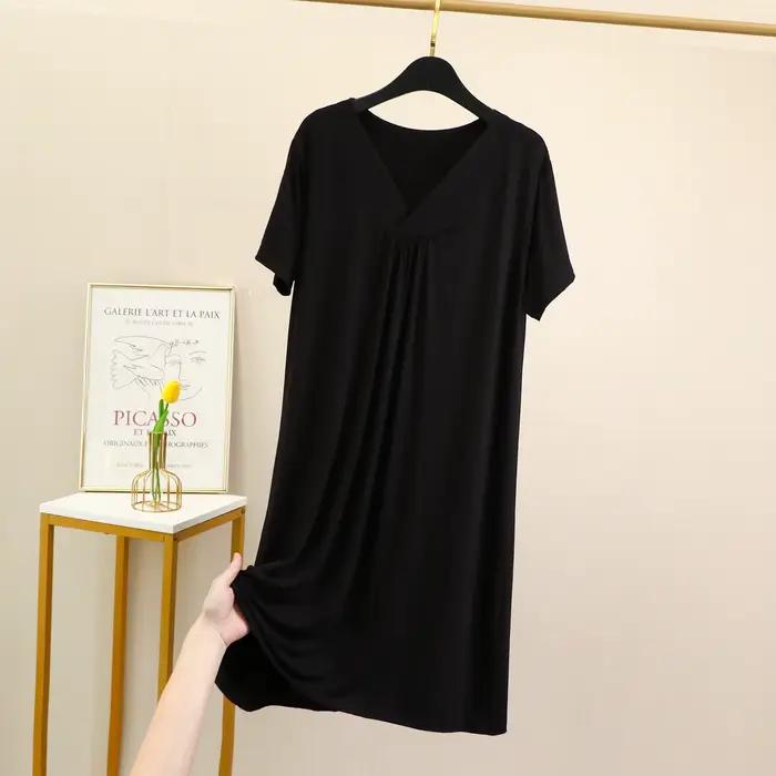 Fdfklak coréen élégant chemise de nuit pour femme col en V à manches courtes robe