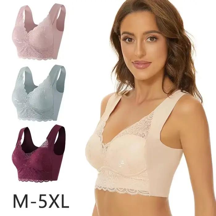 Soutien-gorge féminin grande taille en élasthanne et nylon, tricoté sans couture, avec dentelle, trois quarts tasse, sans bretelles, pour femmes, occasions spéciales et quotidiennes