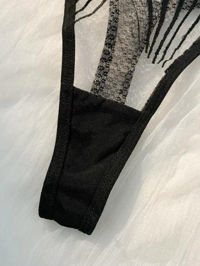 Ensemble de Lingerie brodée avec bonnet de poitrine festonné noir pour femmes