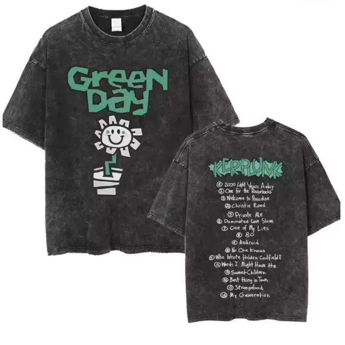 T-shirt Rock Band Green Day Tour 2026 – T-shirt délavé vintage tendance pour homme et femme – Vêtements décontractés à manches courtes