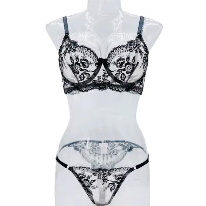 Ensemble de Lingerie brodée en dentelle, sous-vêtements en Tulle transparent, bretelles réglables, fantaisie florale, Boudoir Studio courbé pour femmes