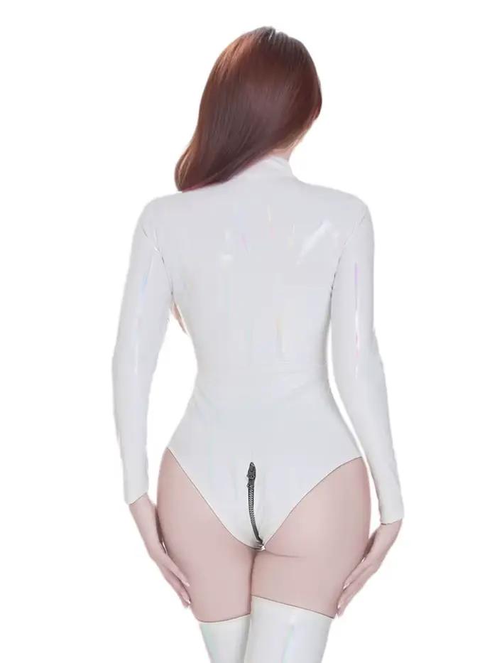 Combinaison moulante sexy pour femme en PVC brillant