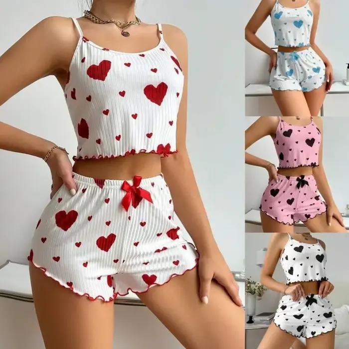 Ensemble de pyjama pour femmes Kawaii Love Heart
