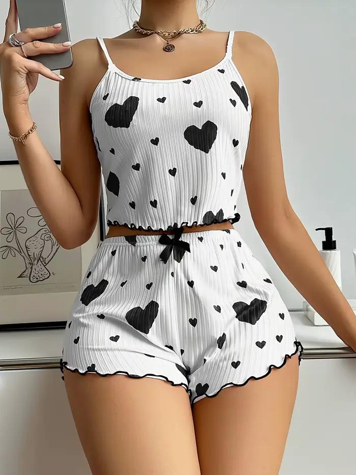 Ensemble pyjama 2 pièces imprimé cœur pour femme