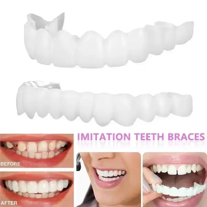 prothèses blanches - prothèses supérieures et inférieures réglables pour hommes et femmes, ajustement confortable et sourire naturel