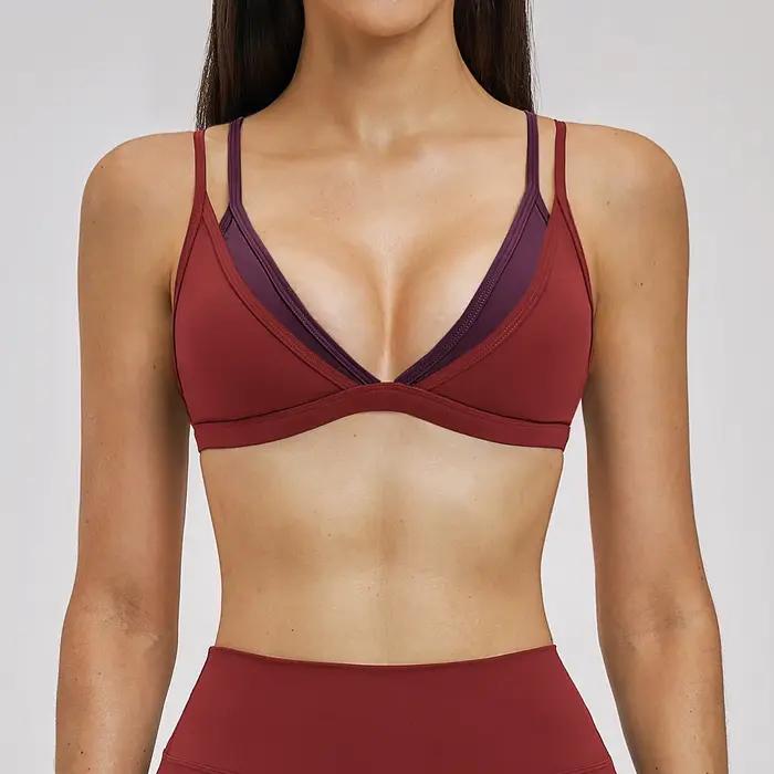 Soutien-gorge de sport Ningyu pour femme, dos nu, effet deux pièces, couleurs contrastées, séchage rapide, pour yoga et fitness