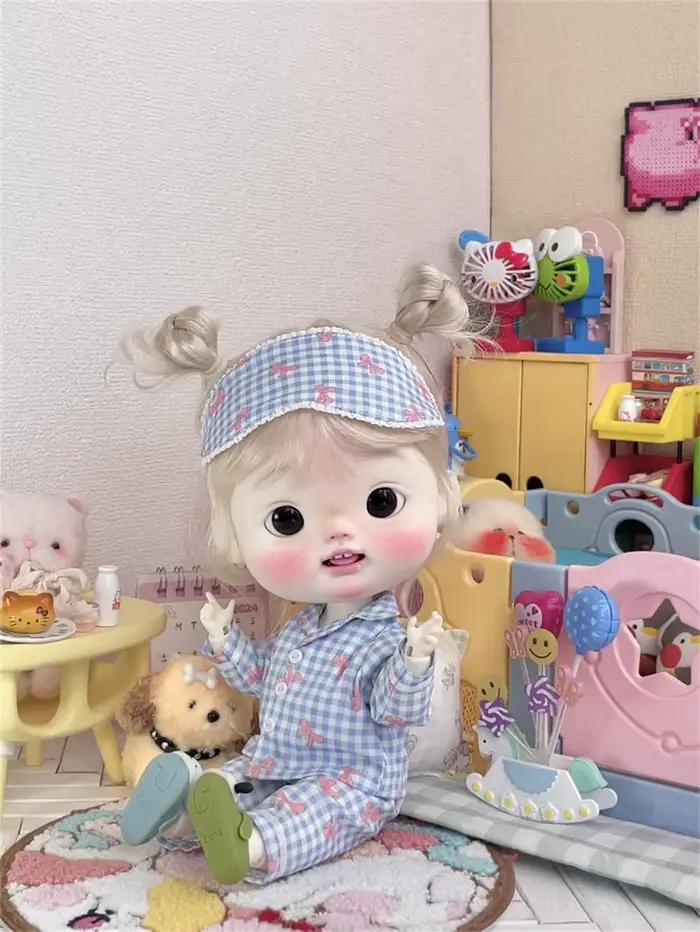 Ensemble pyjama à carreaux multicolores rose bleu Blythe Spot, vêtements d'inventaire, grande tête Diandian, mignon cinq couleurs, accessoires de poupée BJD