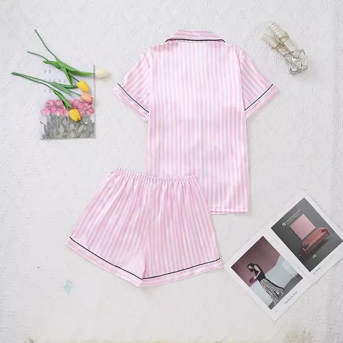 Pyjama en Satin de soie à rayures roses pour femmes