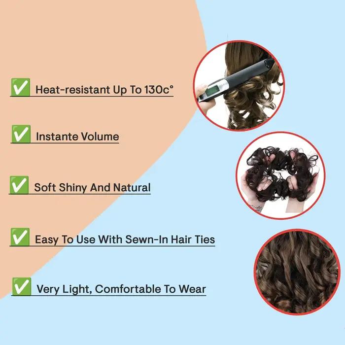 Chignon synthétique bouclé gris foncé volumineux pour coiffure de mariée, style désordonné