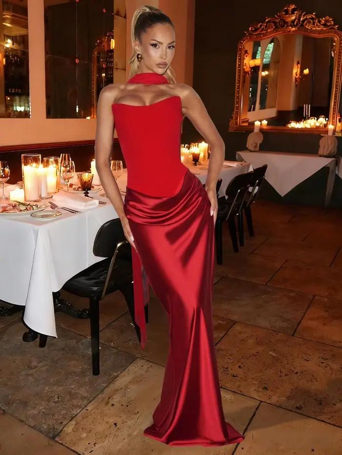 Robe longue moulante sexy sans bretelles pour femme