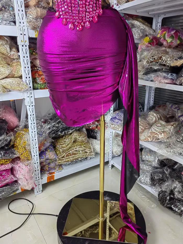 Tenue de soirée pour femmes, tenue de soirée, boîte de nuit, violet vif, sans bretelles, haut Corset en cristal et Mini jupe traînante, ensembles deux pièces, vêtements de nuit