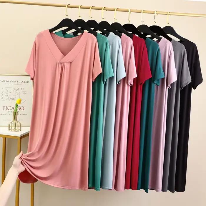 Fdfklak coréen élégant chemise de nuit pour femme col en V à manches courtes robe