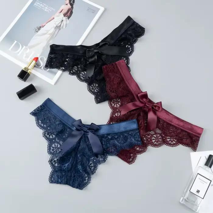 Incroyable femmes Lingerie G String sous-vêtements en dentelle femme nœud Sexy t-back