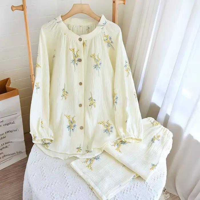 Pyjama femme ensemble de sous-vêtements nuisette pour femmes Homewear automne à manches longues vêtements de nuit coton
