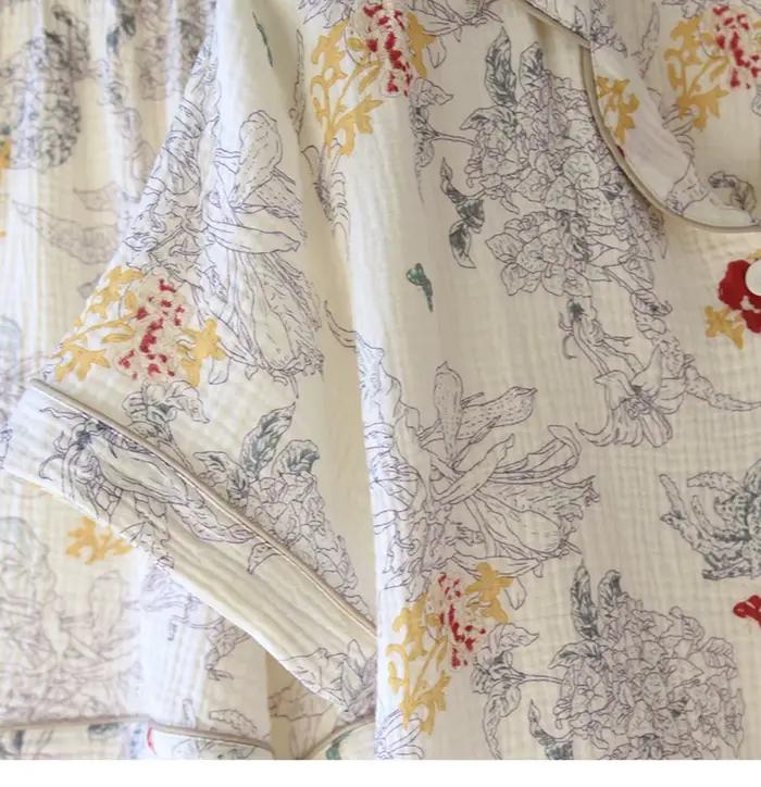 Pyjama d'été 2026 pour femme, ensemble 2 pièces en gaze 100 % coton, imprimé peinture à l'encre, vêtements de nuit et de détente