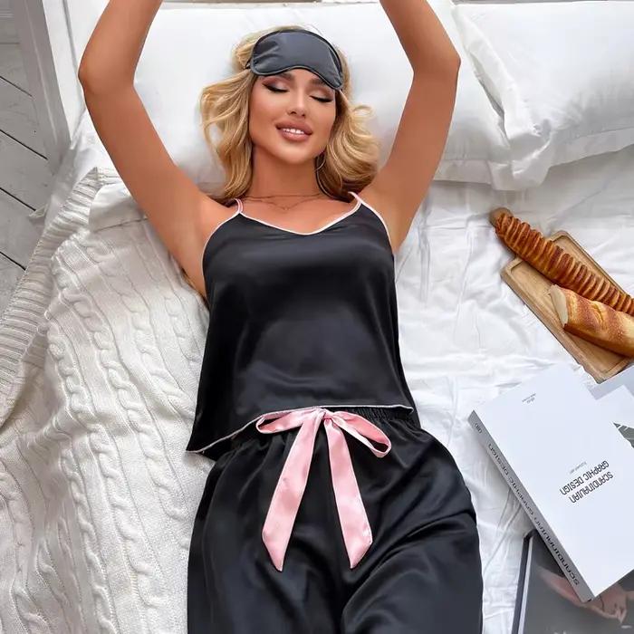 Femmes Sexy Satin Pijamas ensemble Lingerie vêtements de nuit soie Saitn