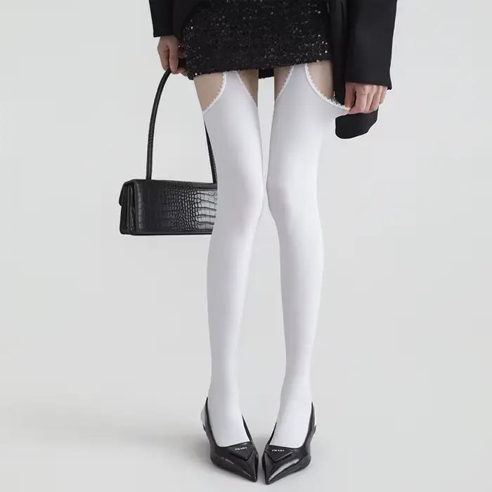 Bas sexy pour femmes avec porte-jarretelles, bas cuissardes, bas au-dessus du genou, collants brillants, transparents et lisses