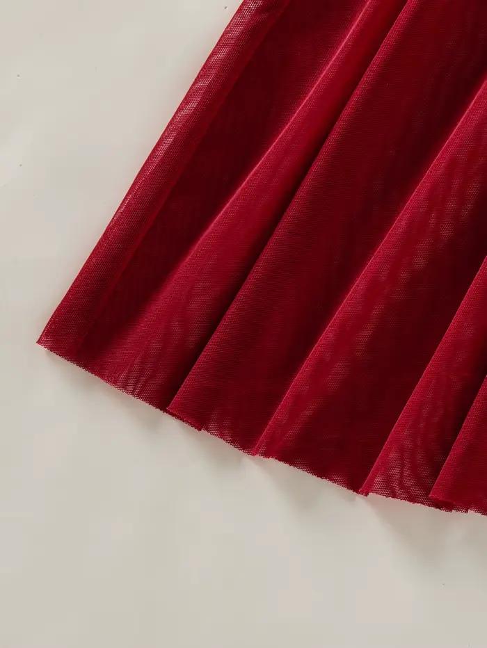 Chemise de nuit semi-transparente brodée d'oreilles de blé style campagne rouge vin pour femme