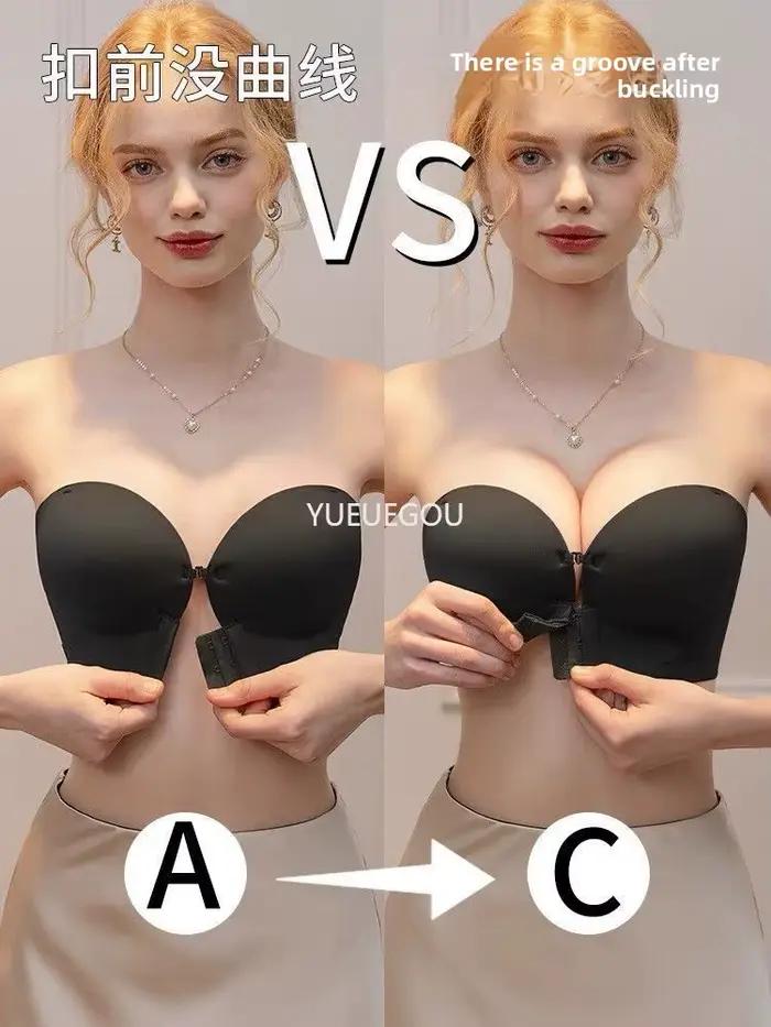 Soutien-gorge push-up sans bretelles pour petites poitrines - Fermeture avant et coussinets épais de 6 cm pour un effet