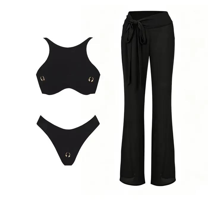 Maillot de bain sexy 3 pièces avec pantalon de plage, bikini push-up pour femme, maillot de bain blanc, micro bikinis, vêtements de plage