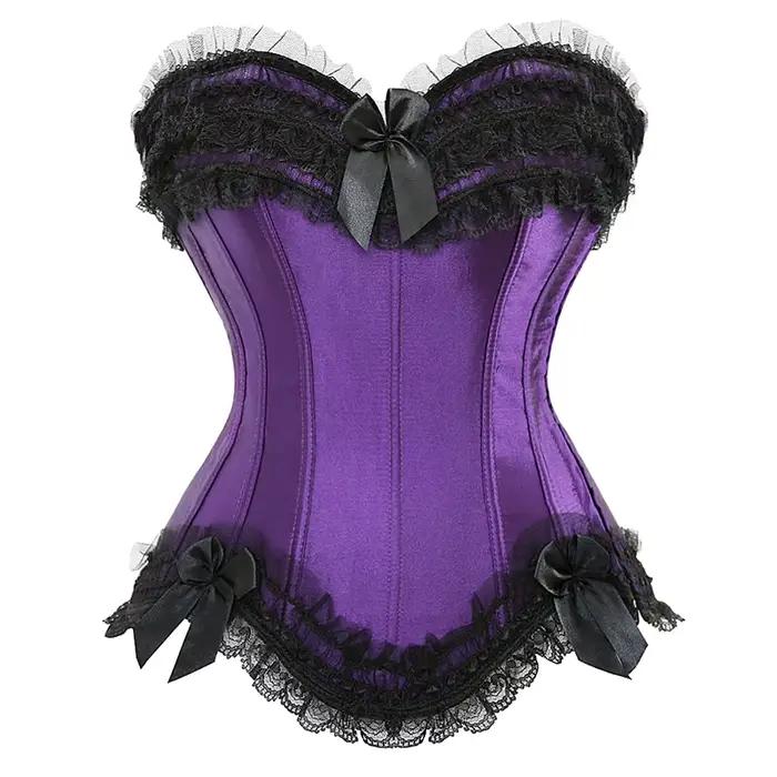 Corset bustier en satin pour femme, costume burlesque, corset princesse, haut à lacets, noir, blanc, violet, rose, grande taille, occassions spéciales, ajustement parfait, décoration en dentelle, style sexy, victorien, quotidien
