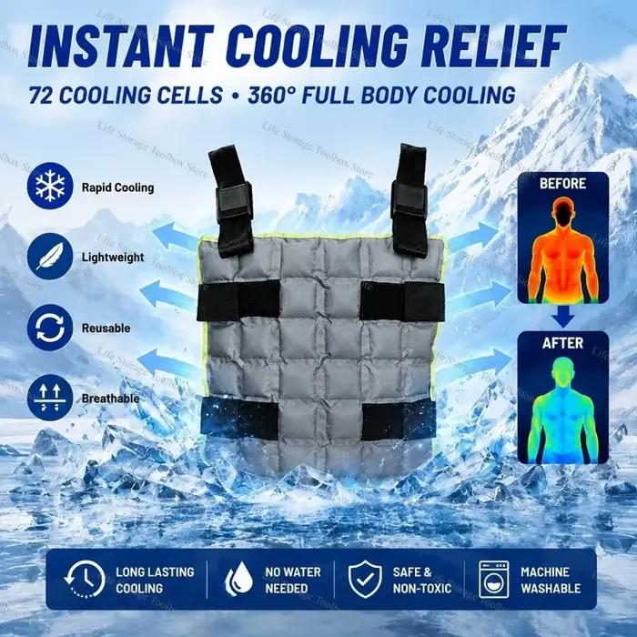 Gilet de refroidissement par évaporation à injection d'eau, enveloppement corporel réutilisable à absorption automatique avec blocs de glace, idéal pour les travaux de construction en été sous les for