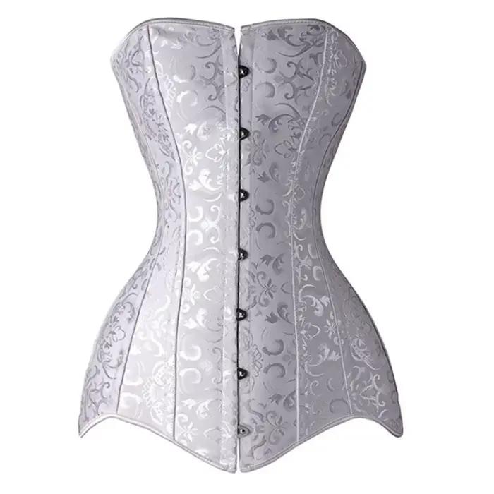 Corset de torse long désossé en acier pour femme, bustier surbuste fleur vintage gothique, corselet en brocart, sablier, vêtements en saillie
