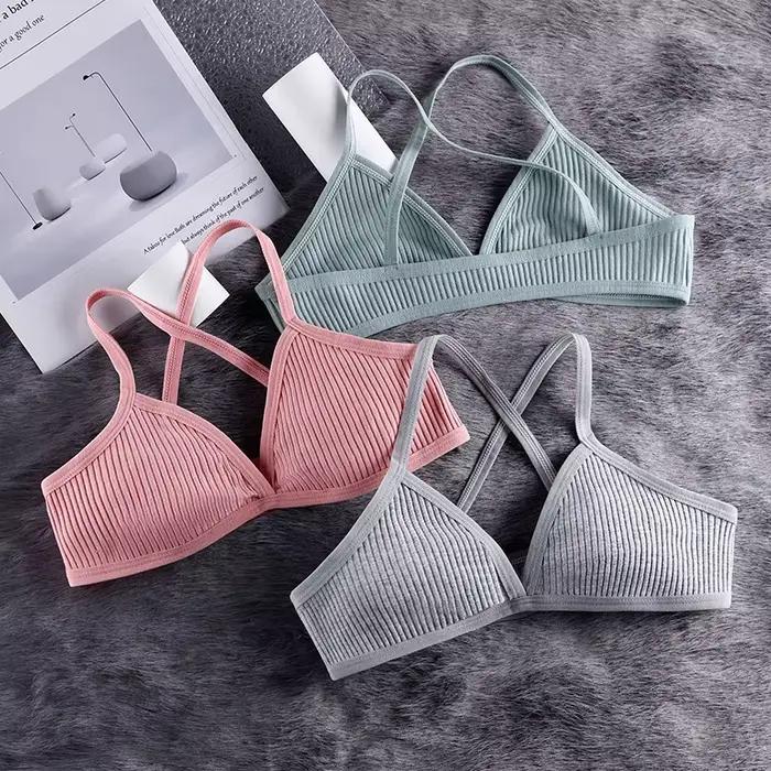 Soutien-gorge de sport confortable en coton pour femme, style français fin, bralette sexy à décolleté en V profond, soutien-gorge triangle croisé, idéal pour le yoga et la gym