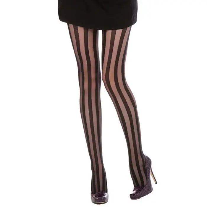 Collants gothiques à rayures verticales pour femmes, nylon et élasthanne, taille unique, occasion rock, soirée gothique, look mystérieux