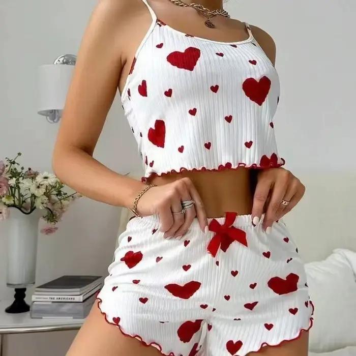 Ensemble de pyjama pour femmes Kawaii Love Heart