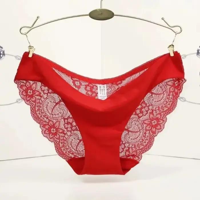 Sous-vêtements invisibles pour femmes, entrejambe en Spandex, intime, Sexy, dentelle, culotte florale noire, sans couture