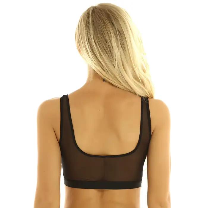 Iiniim femmes Femme Sexy Lingerie sans manches voir à travers maille Bralette soutien-gorge gilet réservoir Transparent