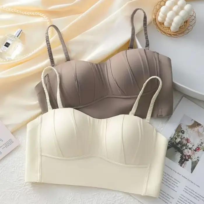 Soutien-gorge french plissé en spandex pour femme, sous-vêtement fin sans armatures et sans couture, nouvelle collection
