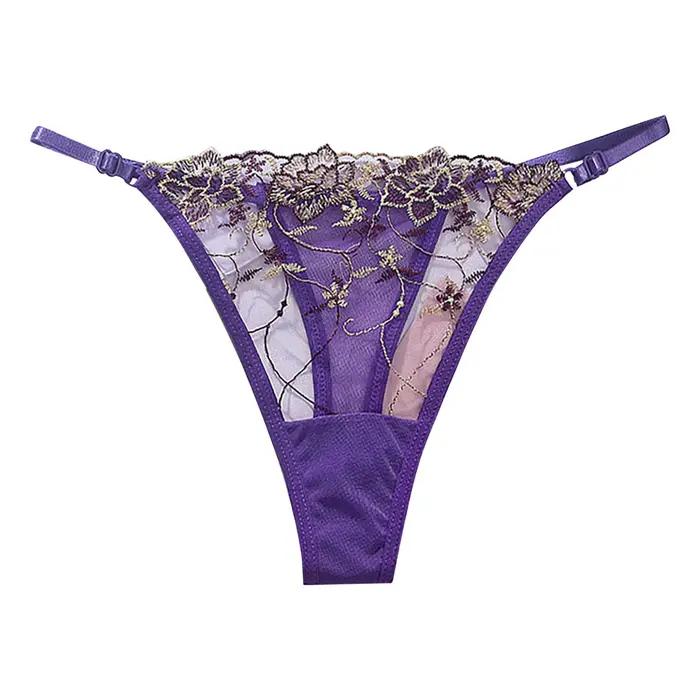 Culotte femme Lingerie pour dames brodé maille creuse séduisante string