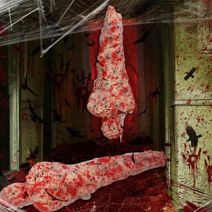 Décoration d'halloween, cadavre suspendu, accessoires effrayants pour le corps mort, cocon gonflable sanglant, décorations de maison hantée pour cour d'halloween en plein air