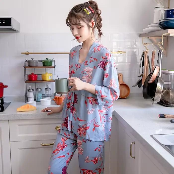 Ensemble de robe d'impression de fleurs Femmes Pyjamas Ensembles Vêtements De Nuit Sexy Lingeries Imprimé Floral