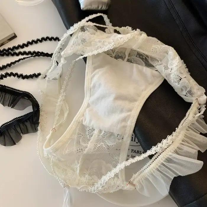 Culotte femme coton noeud ceinture dentelle caleçon