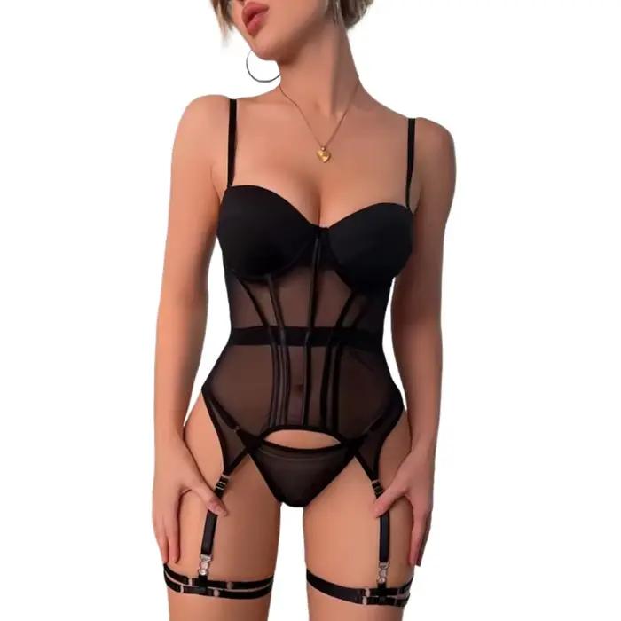 MUZISKAT maille Lingerie marque de luxe body dos nu hauts pour femmes 3 pièces ensemble