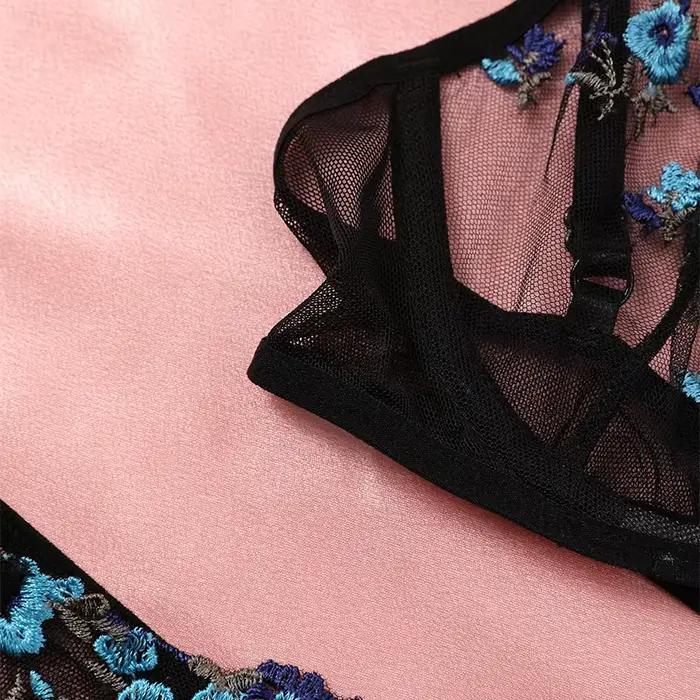 Lingerie en dentelle transparente brodée pour femmes