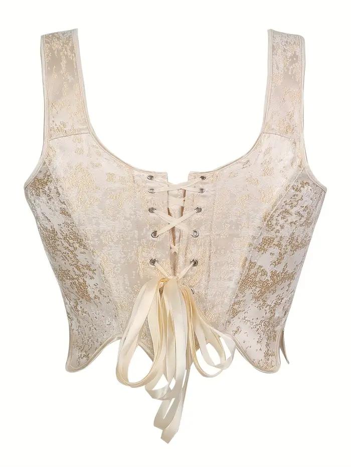 Un corset à double bandoulière en brocart doré de style court rétro