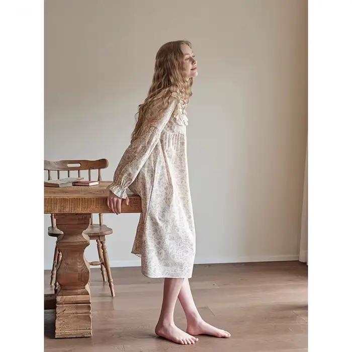 Nouveau printemps et automne dames chemise de nuit mignon doux dentelle