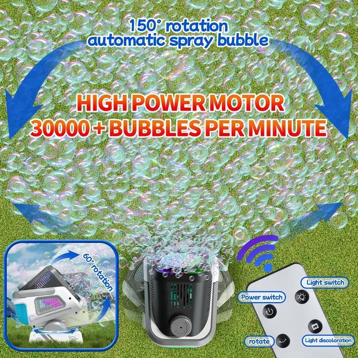La version améliorée de la machine à bulles avec télécommande, rotation automatique et lumière RVB, batterie rechargeable 1800 mAh, charge de type C, machine à bulles adaptée aux enfants, mariages, fê